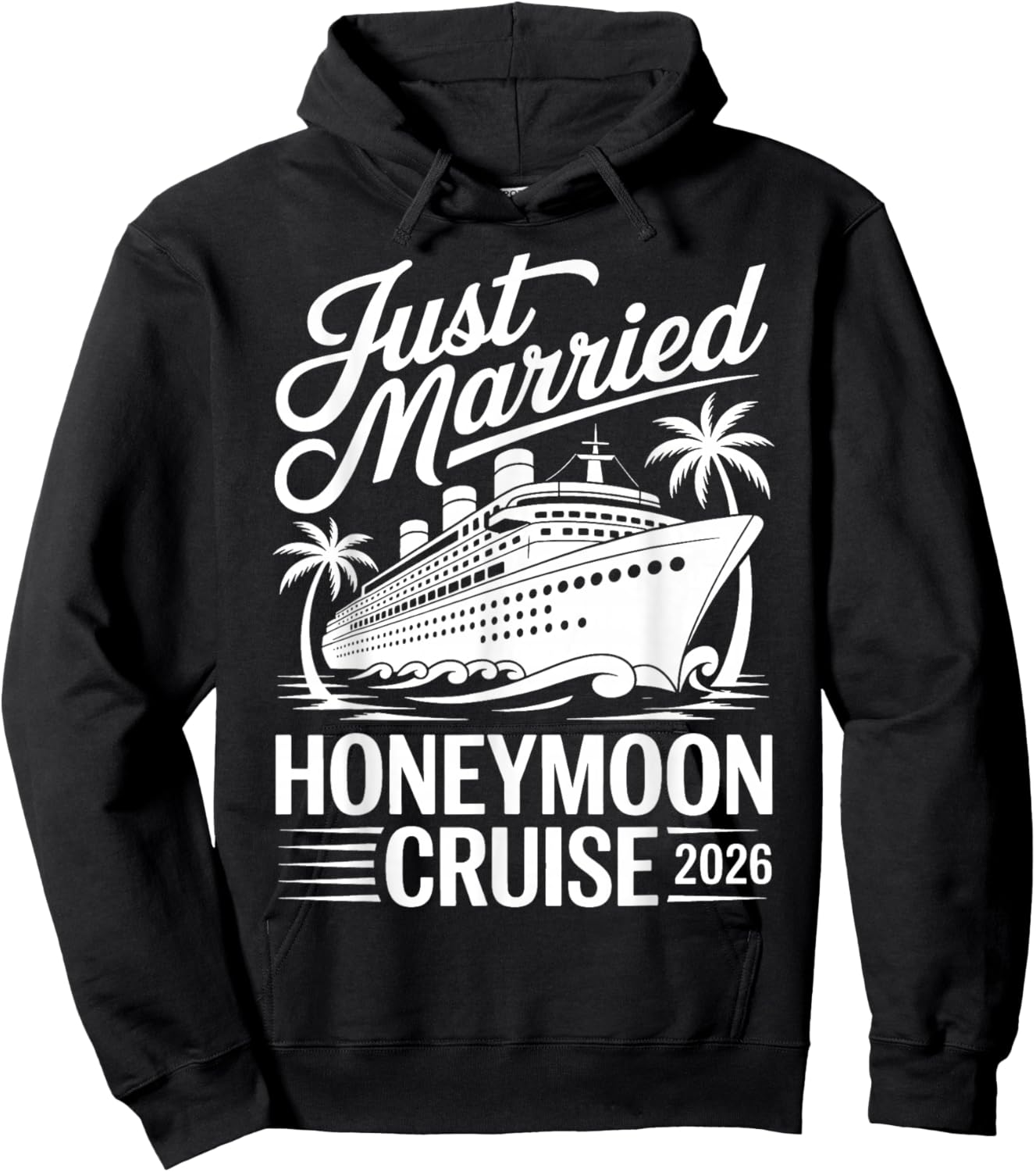 Just Married Honeymoon Cruise 2026 Tropical Bride Groom Hoodie - Hoodie | Black