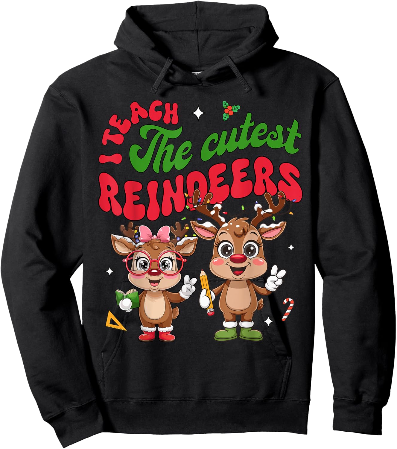 I Teach The Cutest Little Reindeers Christmas Teacher Kids Hoodie - Hoodie | Black