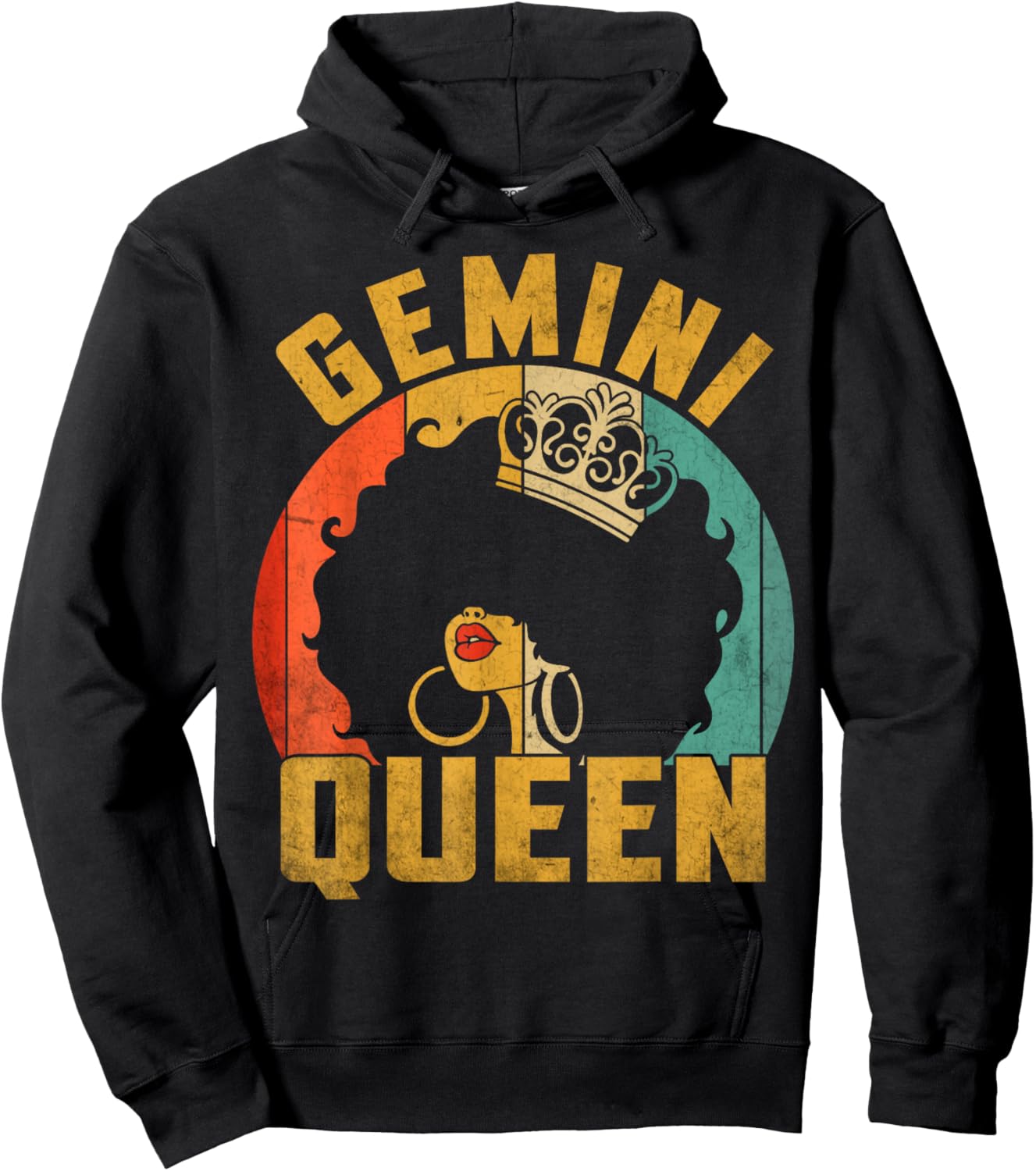 Gemini Queen Afro Black Women Vintage Zodiac Birthday Hoodie - Hoodie | Black