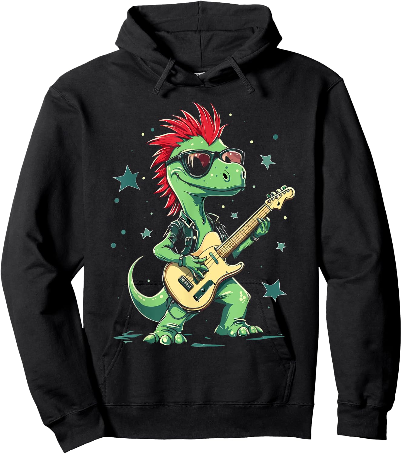 Funny T-Rex Dinosaurs with cool electric Guitar Hoodie - Hoodie | Black