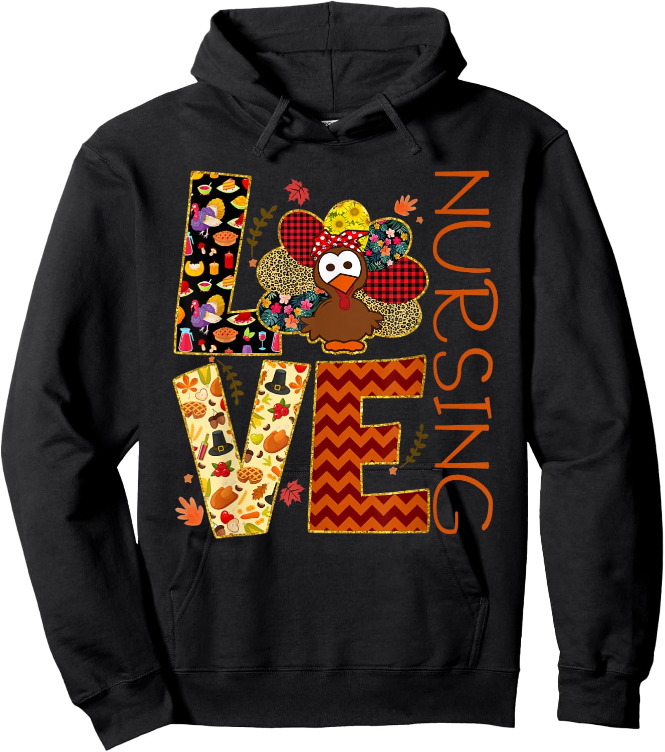 Love Nursing Turkey Nurse Nurse Life Thanksgiving Gift Women Hoodie - Hoodie | Black
