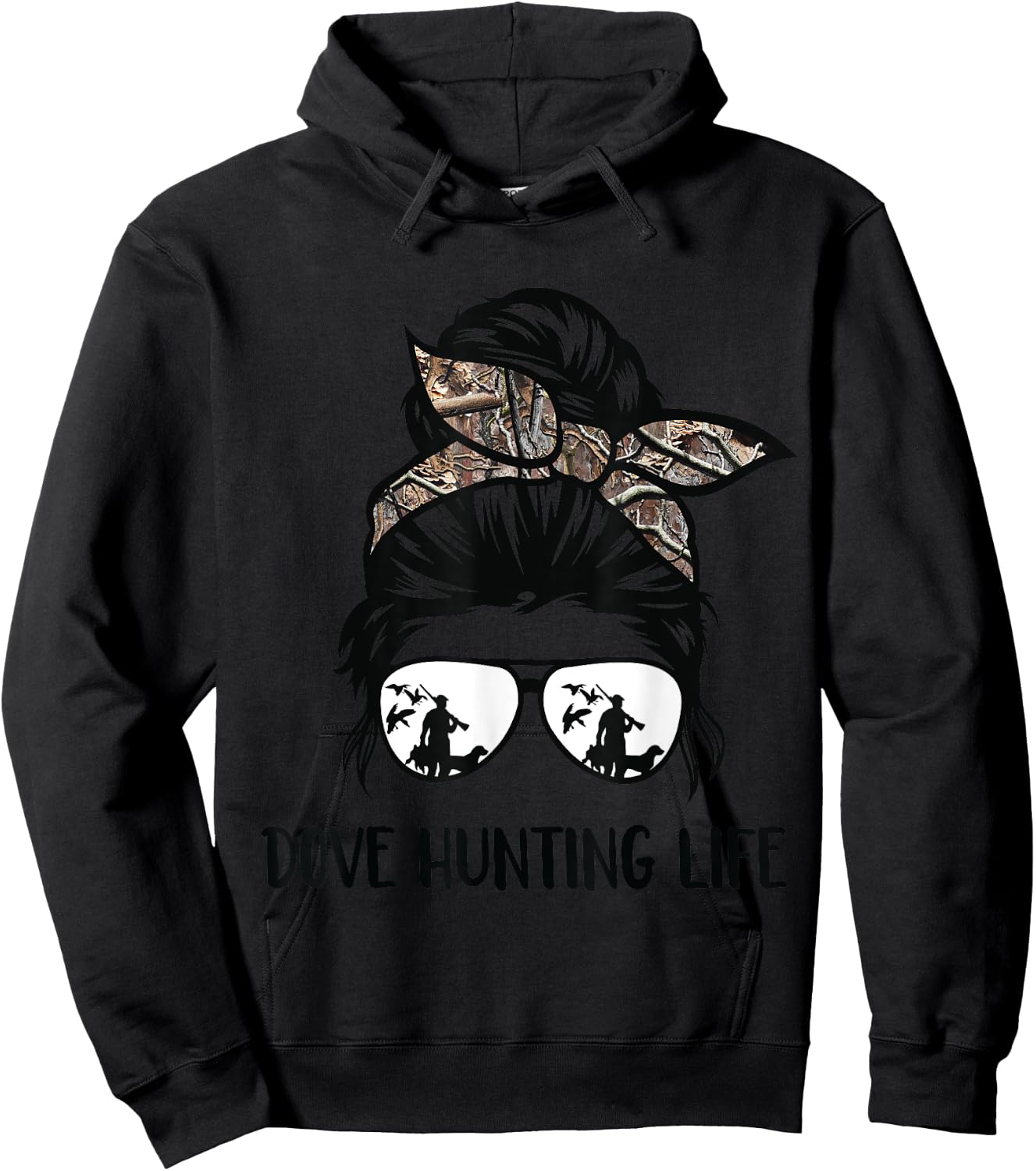 dove hunting life messy bun Funny Dove Hunter woman mom Hoodie - Hoodie | Black