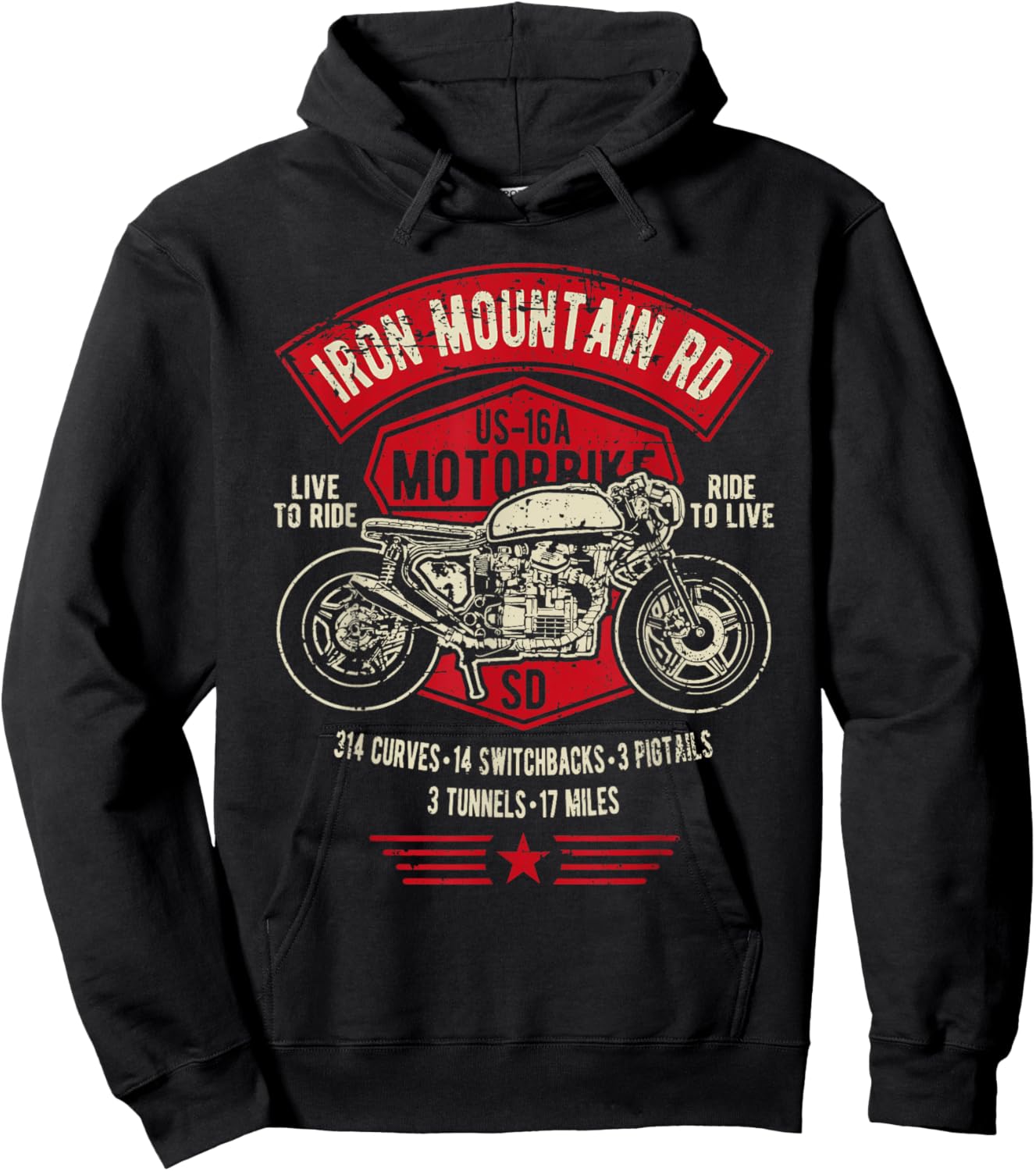 Iron Mountain Road US-16A South Dakota Motorcycle Design Hoodie - Hoodie | Black