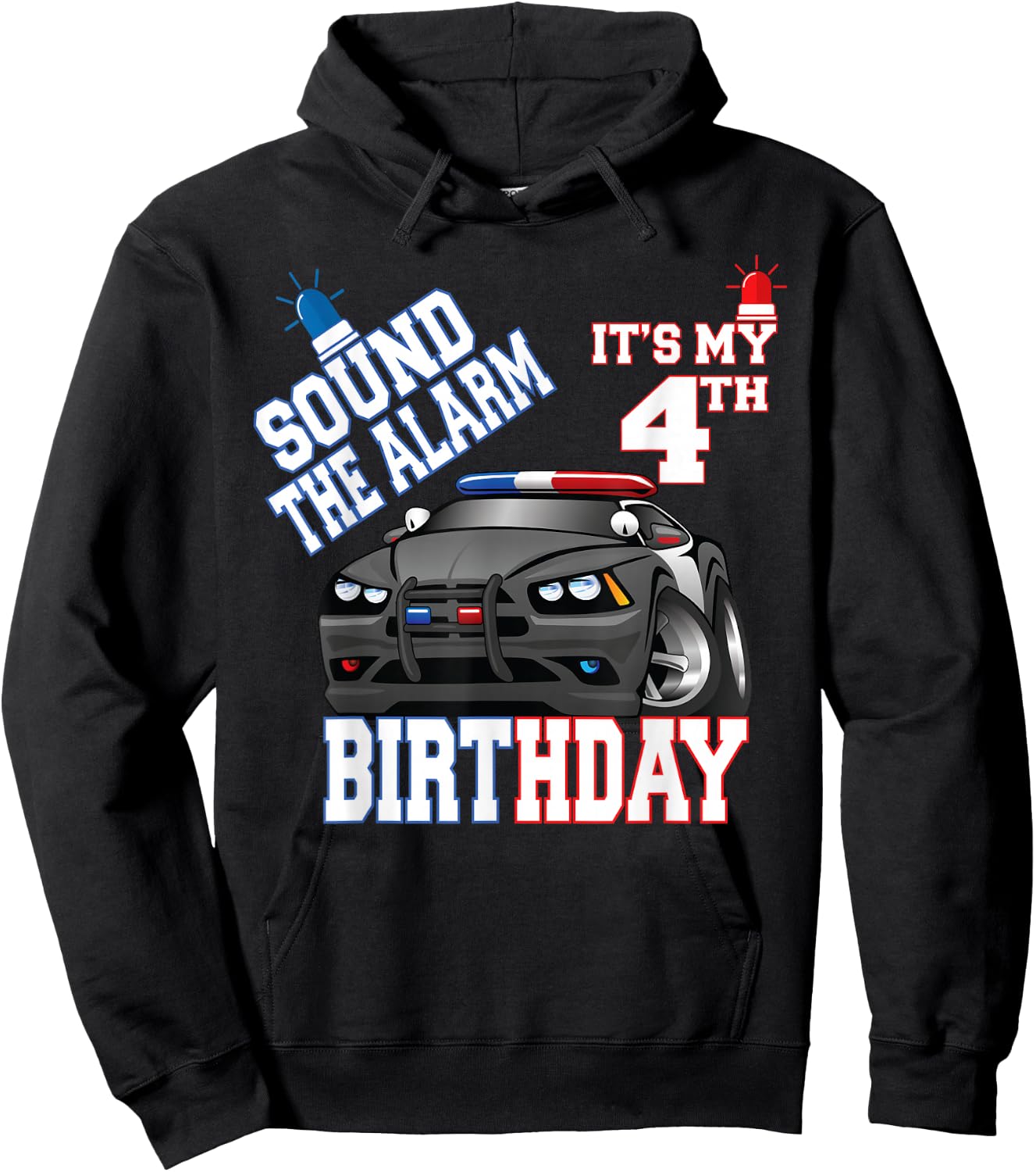 Sound The Alarm It's My 4th Birthday 4 Years Old Policeman Hoodie - Hoodie | Black