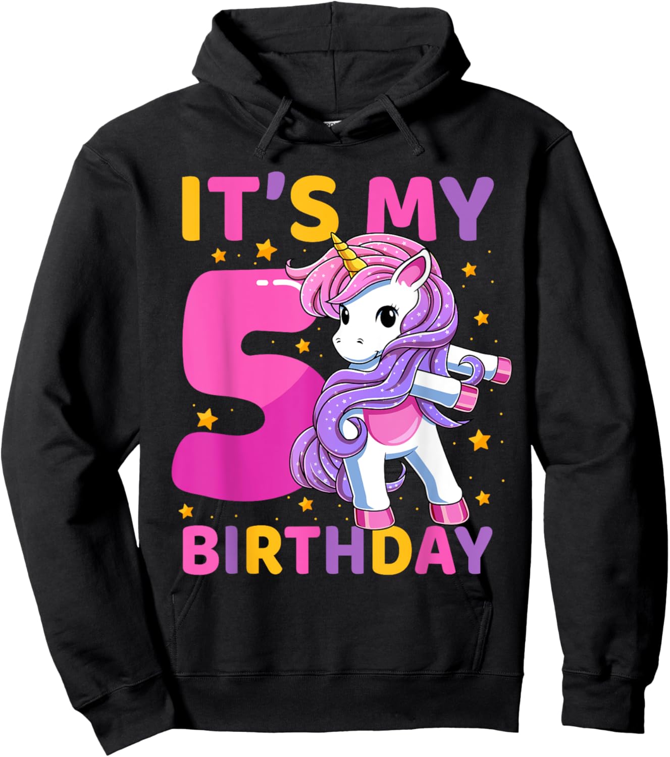 5 Years Old Unicorn Flossing 5th Birthday Party Girls Kids Hoodie - Hoodie | Black