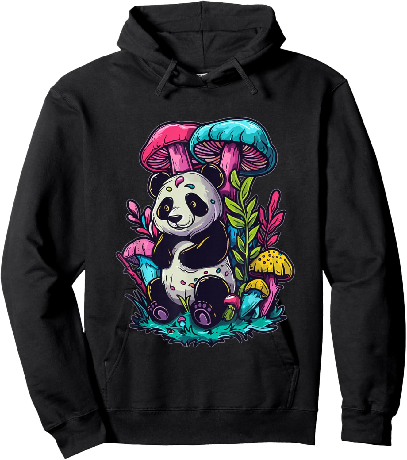 Trippy EDM Mushroom Art Party Panda Hoodie - Hoodie | Black