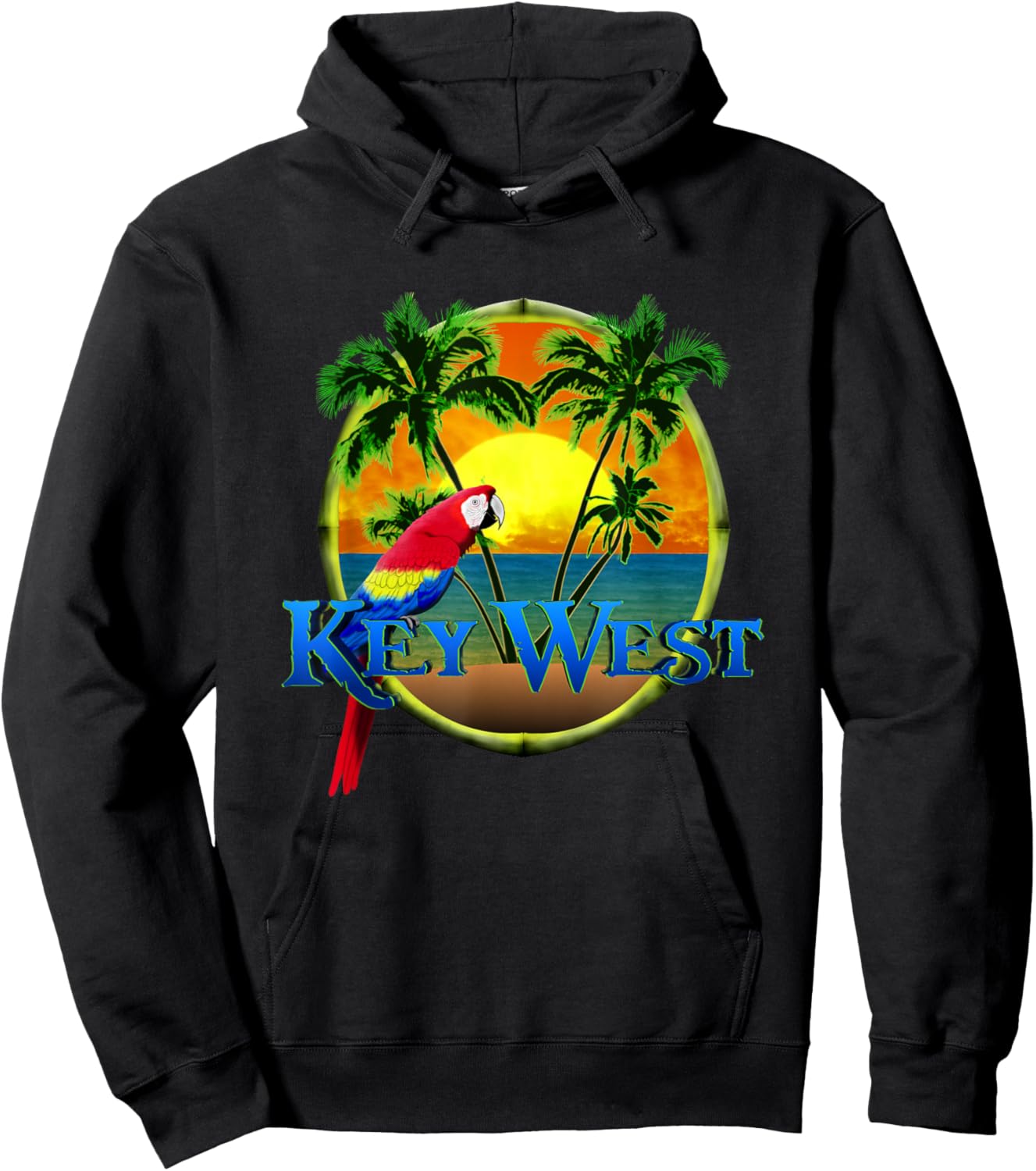 Key West Sunset Beach Sunset and Parrot Men Women Kids Hoodie - Hoodie | Black