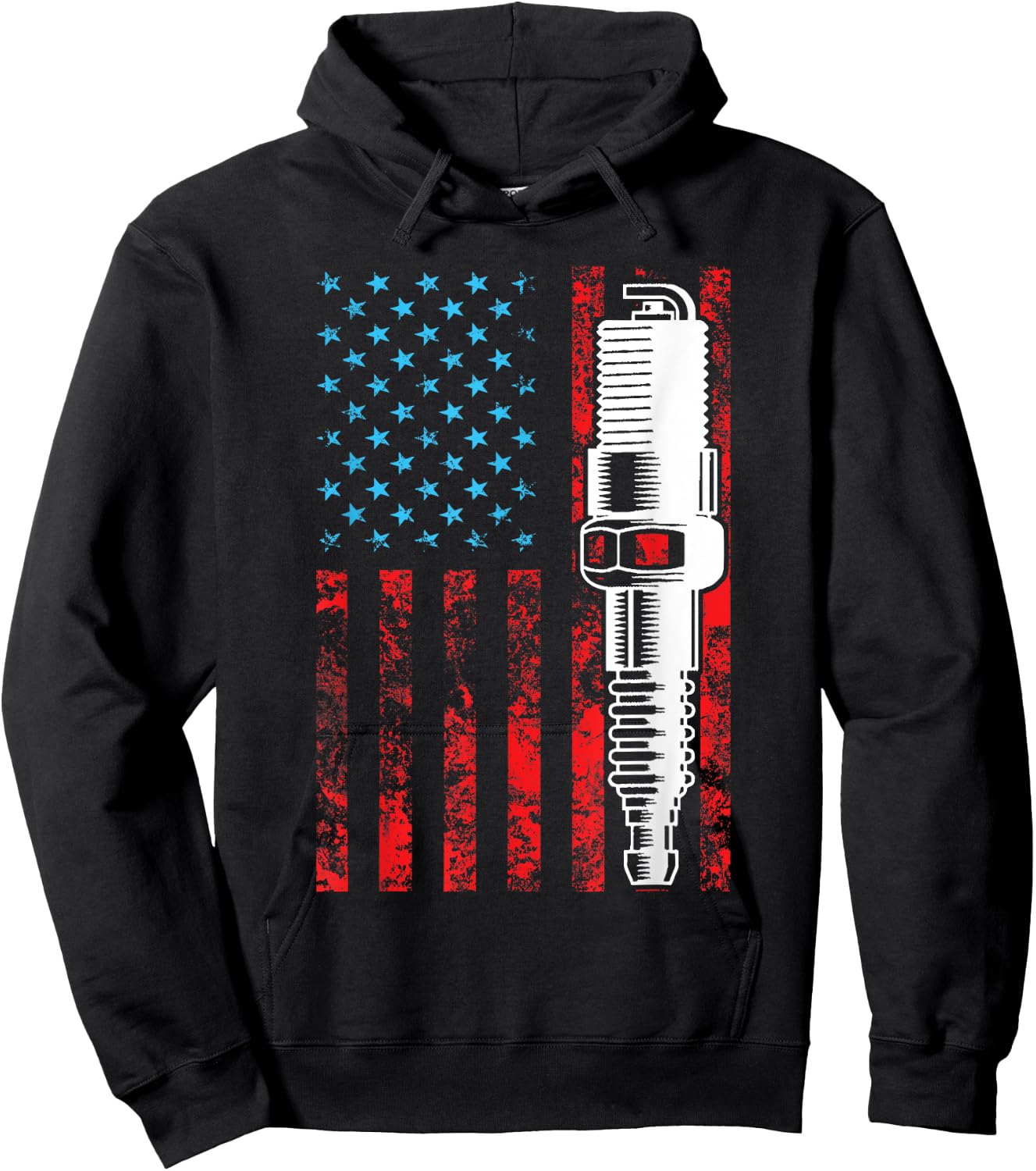 American Flag Spark Plug - Vintage Car Lover USA Hoodie - Hoodie | Black