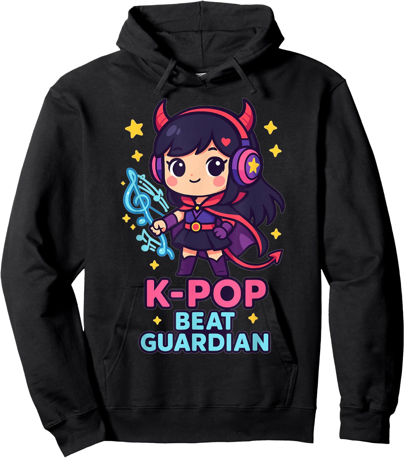K-Pop Beat Guardian – Cute Chibi Anime Girl with Headphones Hoodie - Hoodie | Black