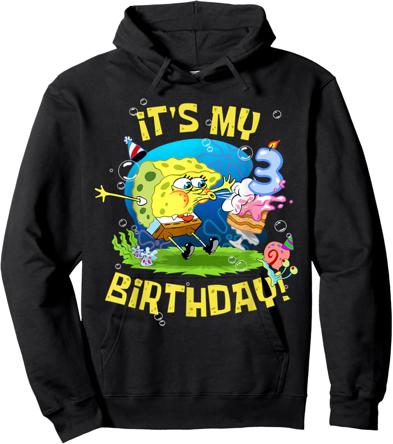 Spongebob It's My 3rd Birthday Cake Three Years Spongebob Hoodie - Hoodie | Black