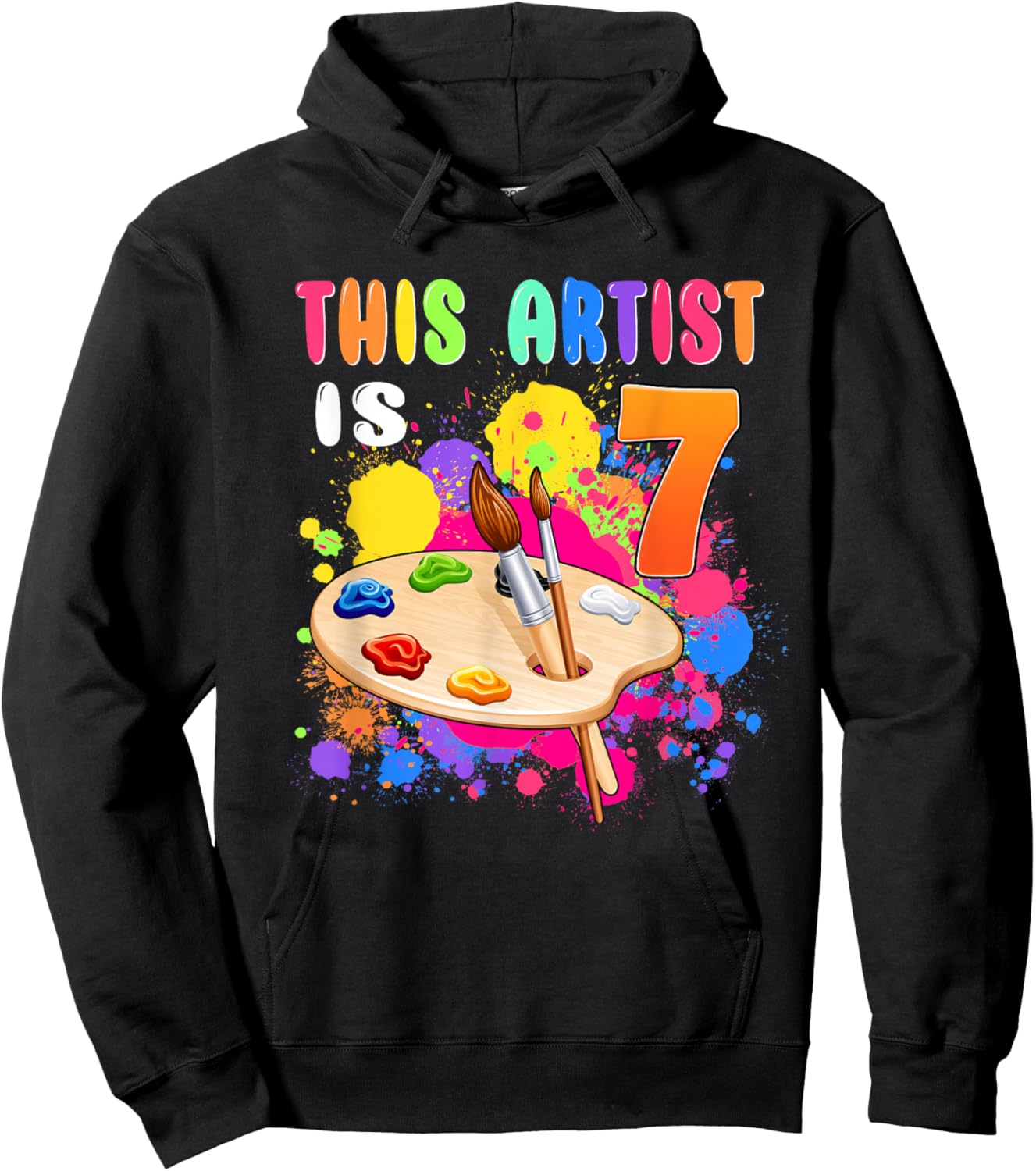 This Artist Is 7 Birthday Party 7th Little Art Painting Hoodie - Hoodie | Black
