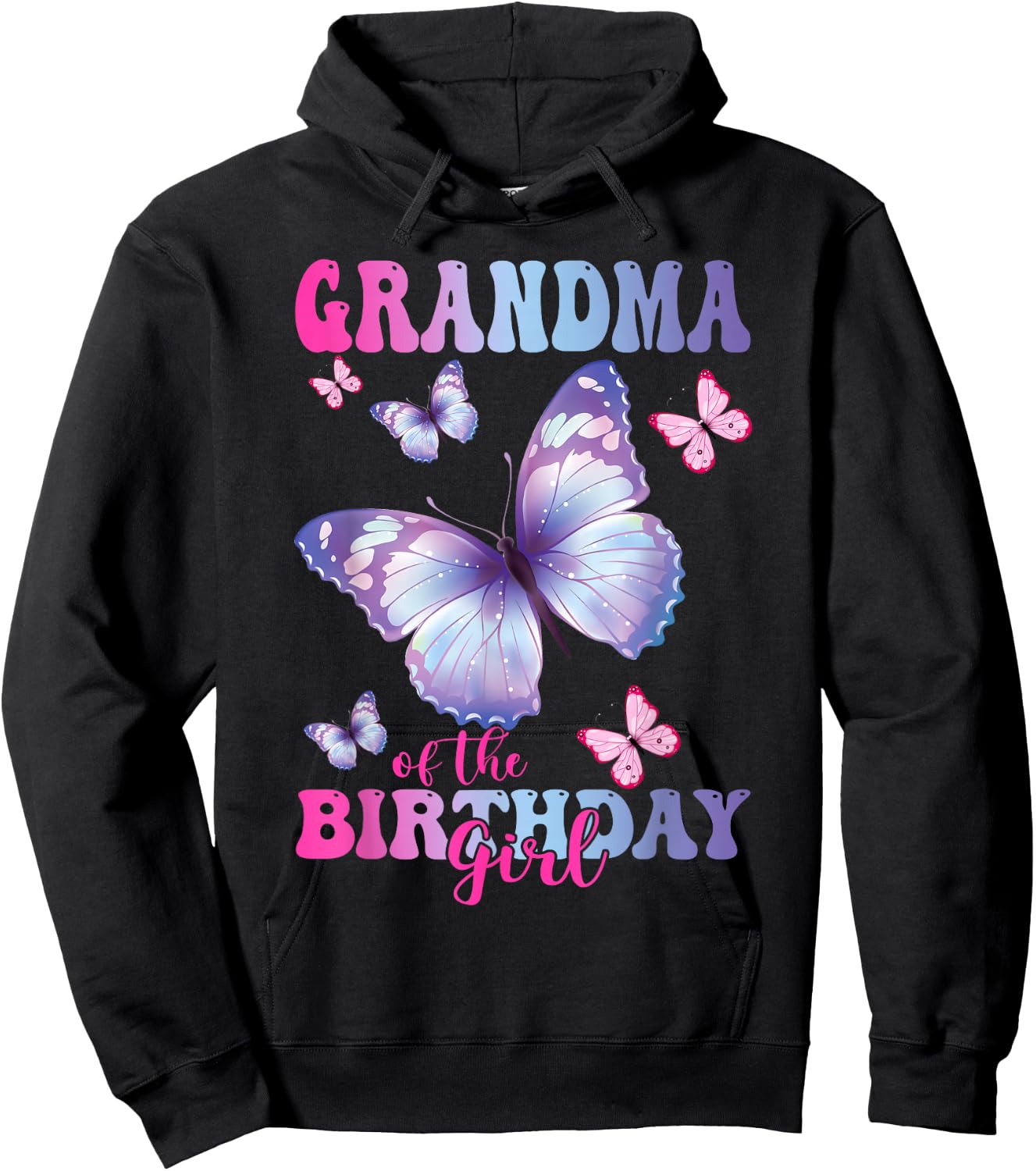 Grandma of The Birthday Girl Butterfly Party Matching Family Hoodie - Hoodie | Black