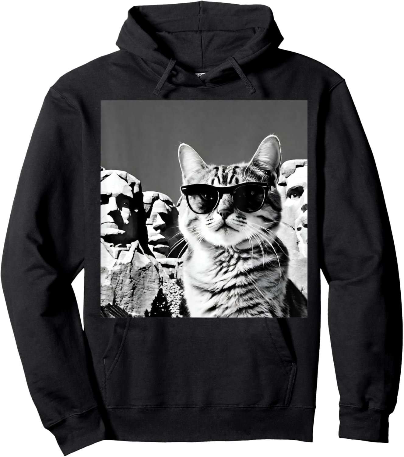 Funny Cat Wearing Sunglasses At Joke Mount Rushmore Hoodie - Hoodie | Black