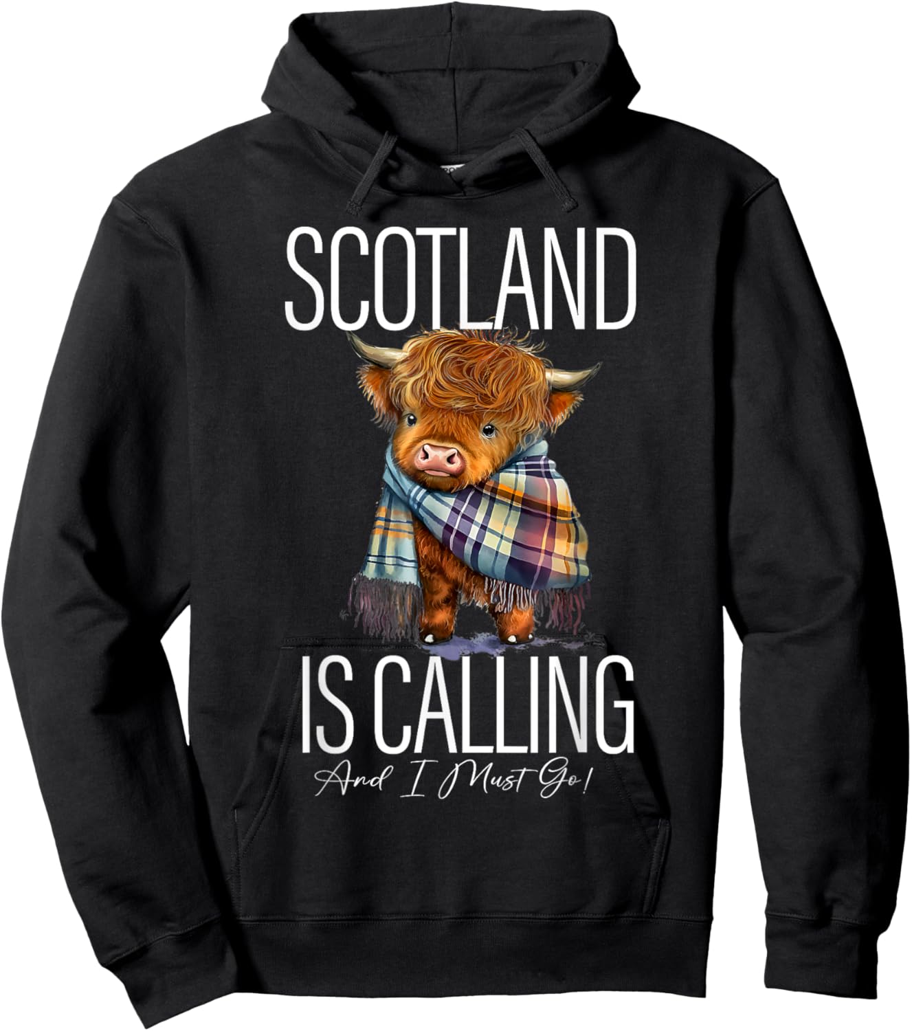 Scotland Is Calling And I Must Go Highland Cow Funny Saying Hoodie - Hoodie | Black