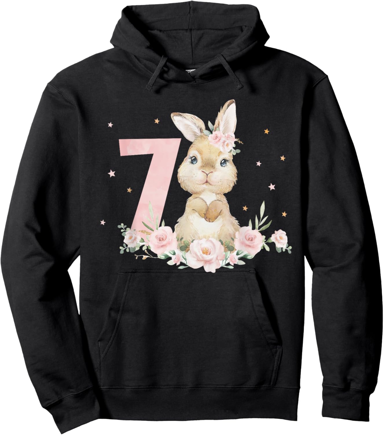 Adorable Rabbit Bunny 7th Birthday Outfit Girl 7 Year Old Hoodie - Hoodie | Black