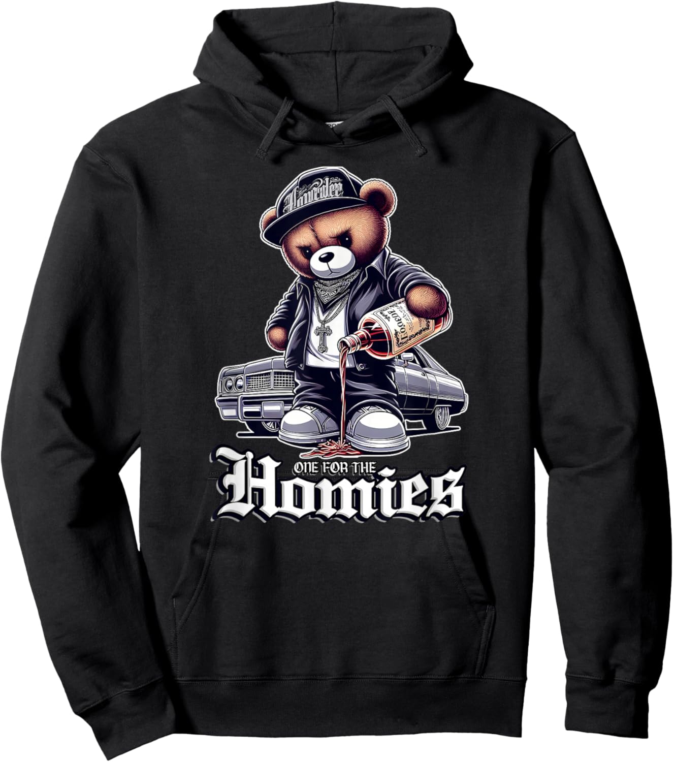 ONE FOR THE HOMIES Teddy Bear Chicano Art Cholo shirt Hoodie - Hoodie | Black