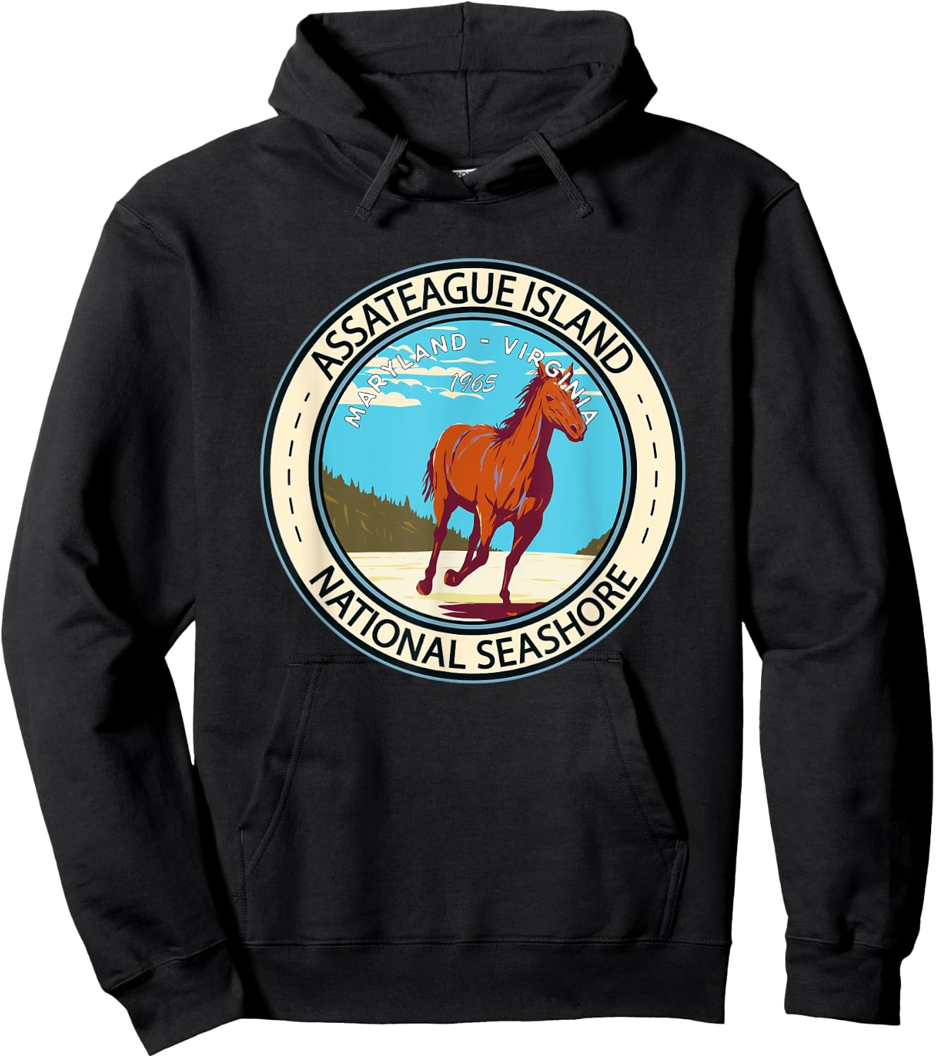 Assateague Island National Seashore Badge Vintage Hoodie - Hoodie | Black