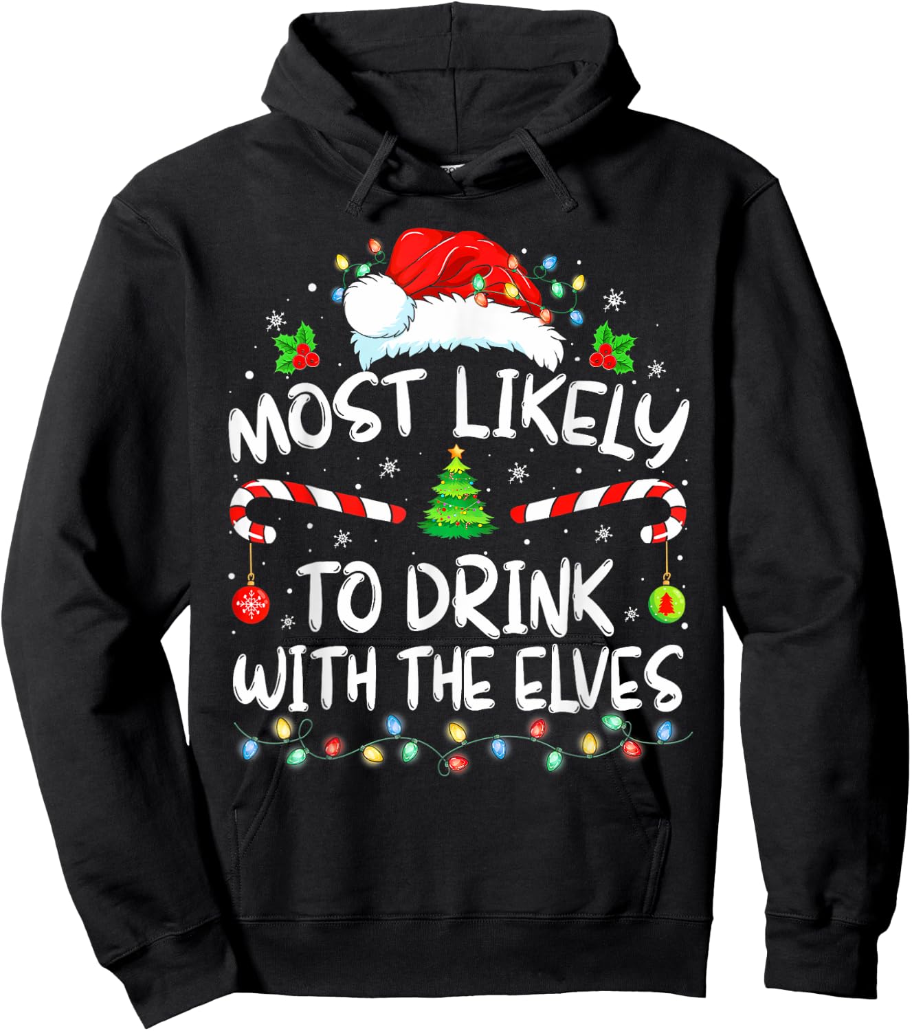 Most Likely to Drink With The Elves Elf Drinking Christmas Hoodie - Hoodie | Black