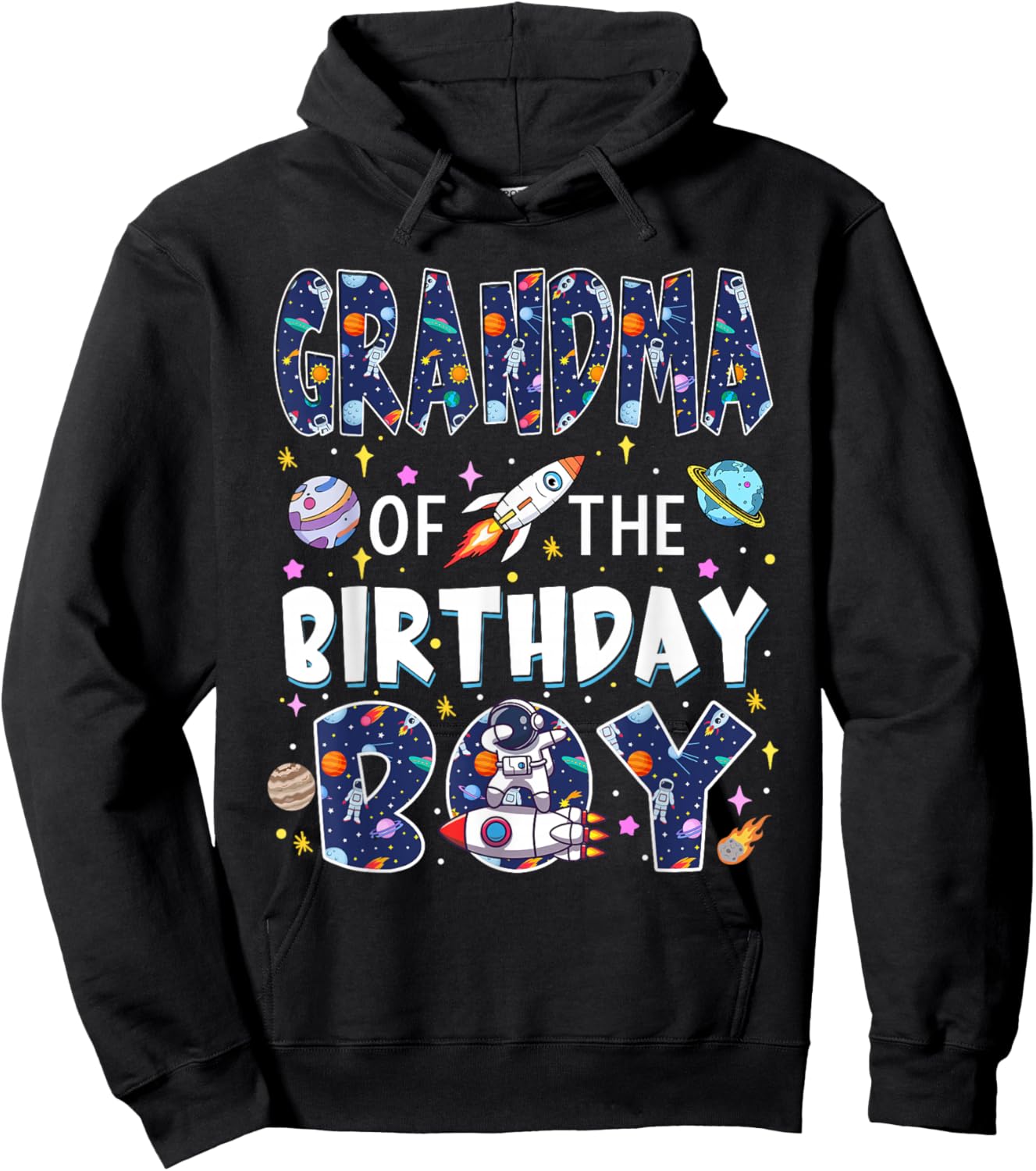 Grandma of The Birthday Boy Astronaut Family Space Planets Hoodie - Hoodie | Black