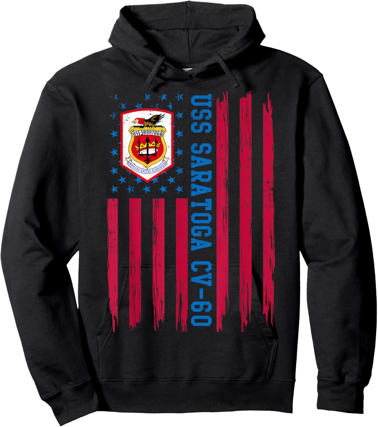 USS Saratoga CV-60 American Flag Aircraft Carrier Veteran Men Hoodie - Hoodie | Black