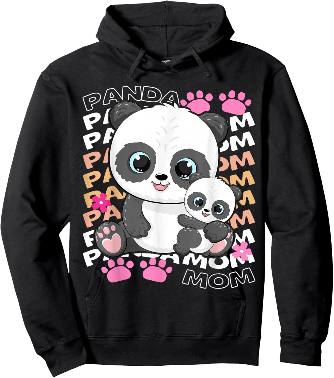 Funny Panda Mom Mothers Day Panda Paw Flower Family Matching Hoodie - Hoodie | Black