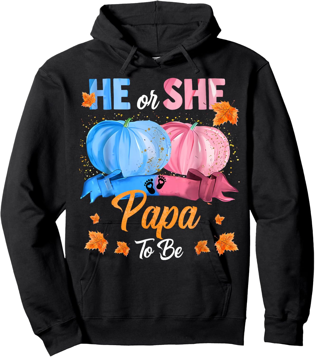Halloween Pumpkin Gender Reveal He or She Papa To Be Hoodie - Hoodie | Black