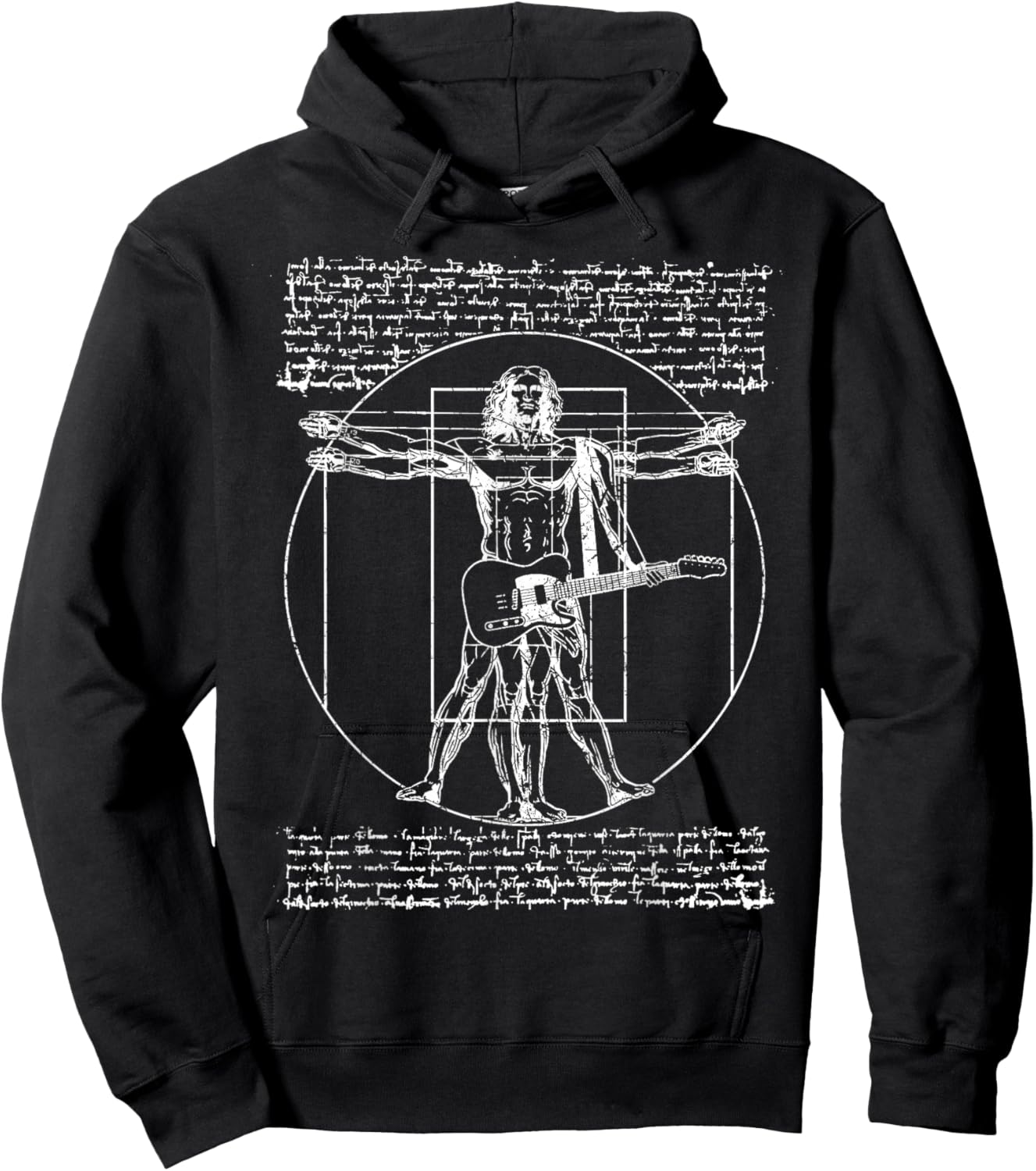 DA Vinci Vitruvian Guitar Man Rock Music Fan Rock n Roll Hoodie - Hoodie | Black