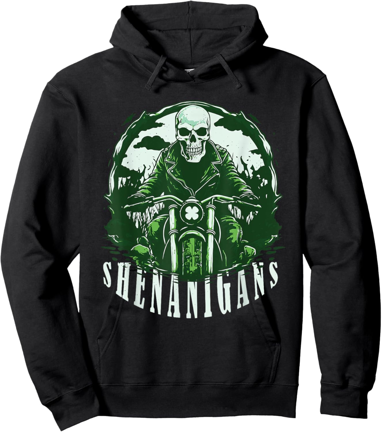 St Patrick's Day for Motorcycle Shenanigans, Irish Skull Hoodie - Hoodie | Black