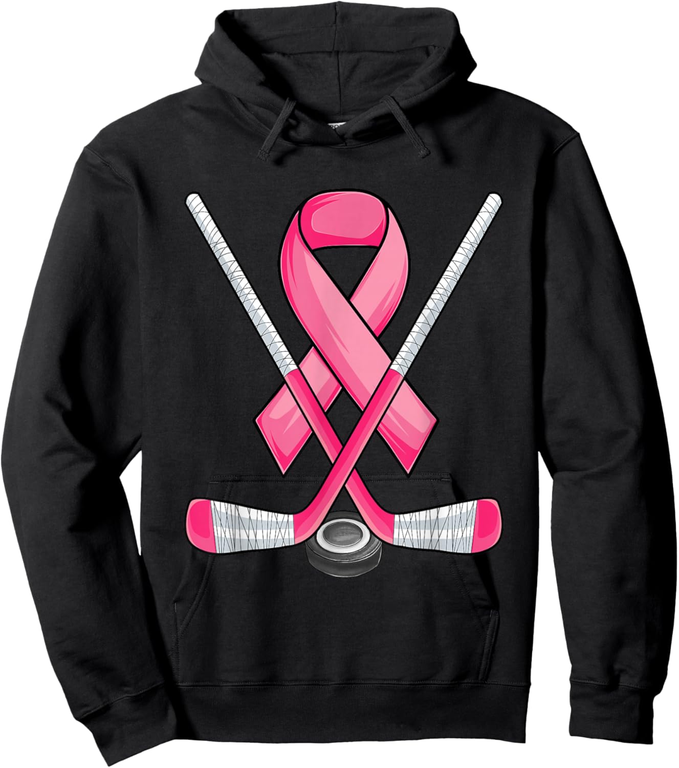 Ice Hockey Pink Ribbon Breast Cancer Awareness Sport Lover Hoodie - Hoodie | Black