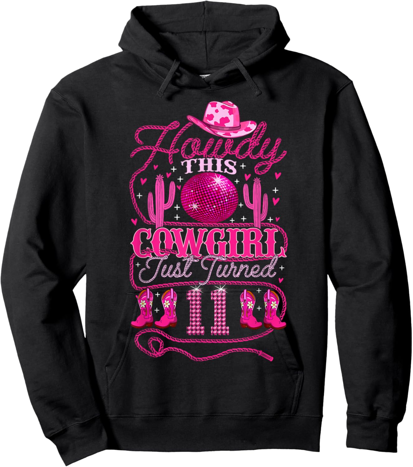 11yr Birthday Cowgirl Western 11 Year Old Girl 11th Birthday Hoodie - Hoodie | Black