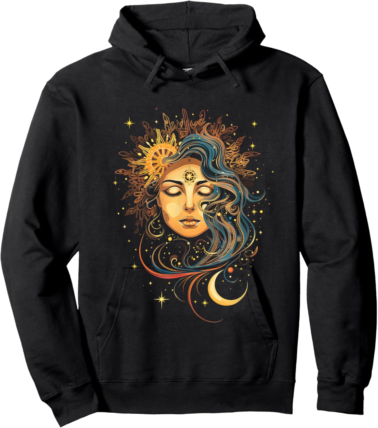 Mystic Sun and Moon Woman Mystical Flowers Aesthetic Hoodie - Hoodie | Black