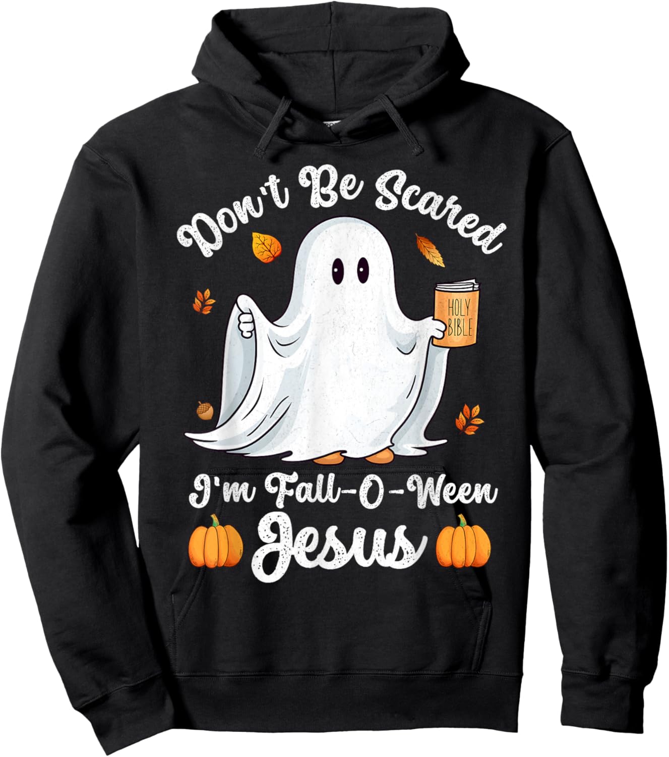 Cute Ghost Christian Halloween Fall-O-Ween Jesus Pumpkin Hoodie - Hoodie | Black