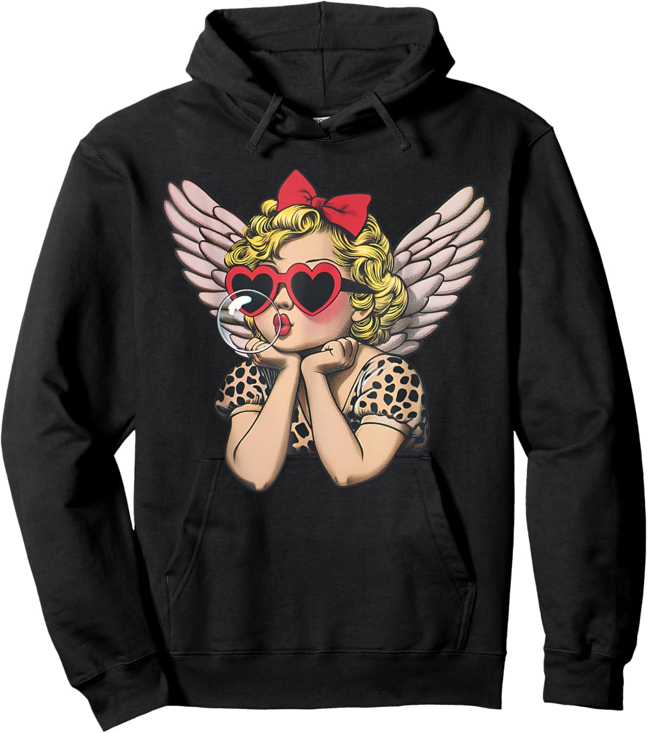Cute Cupid Sunglasses Blowing Bubble Valentines Day Retro Hoodie - Hoodie | Black