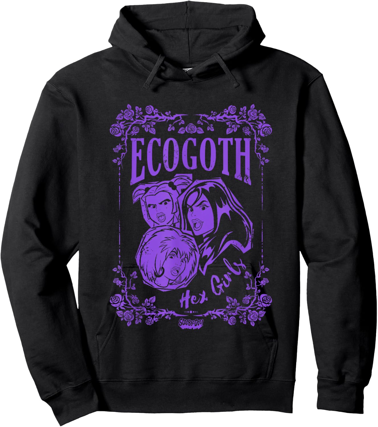 Scooby-Doo Hex Girls Ecogoth Distressed Floral Chest Logo Hoodie - Hoodie | Black