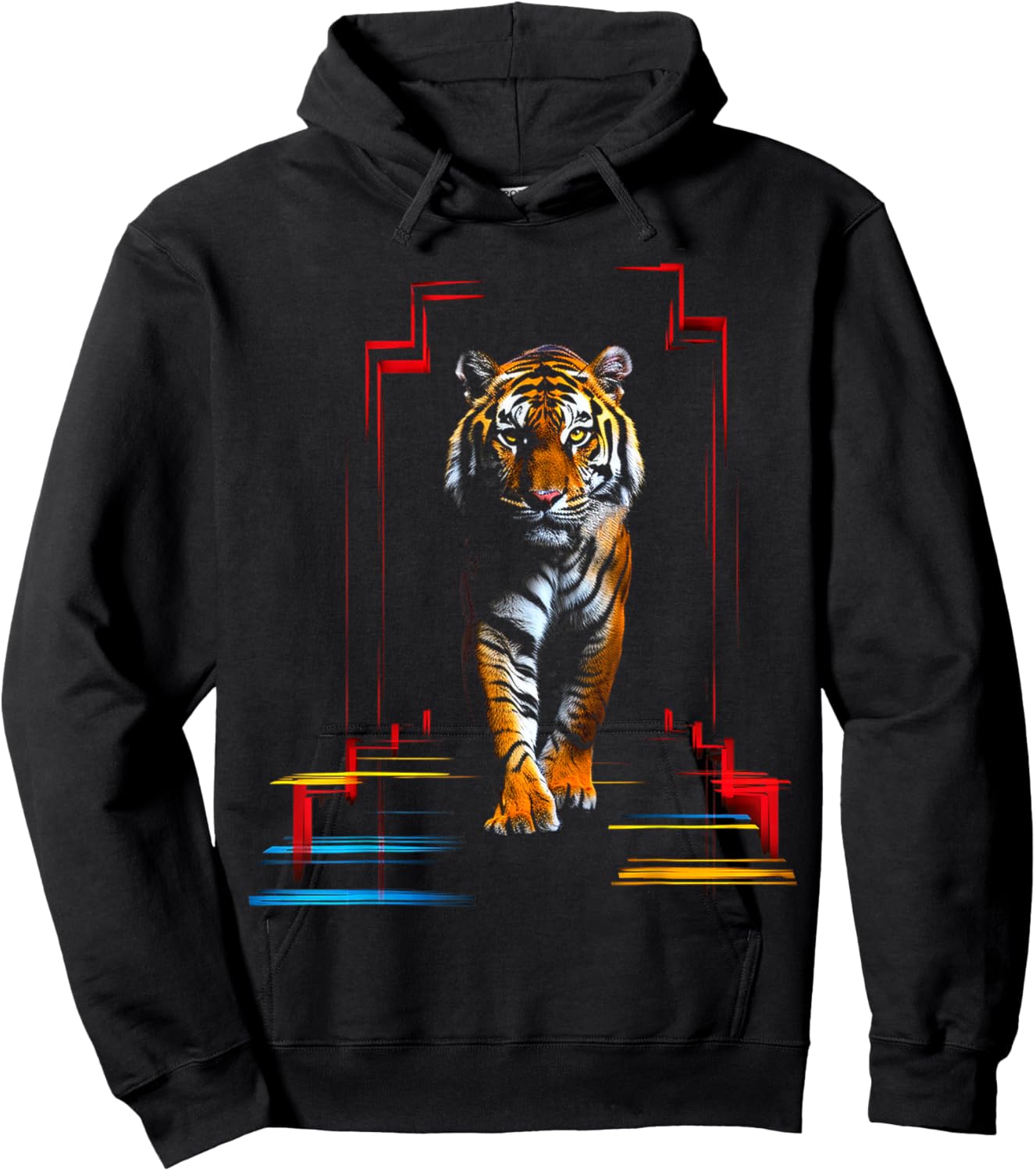 Tiger Polygon Colorful Animal Art Abstract Graphic Tiger Hoodie - Hoodie | Black