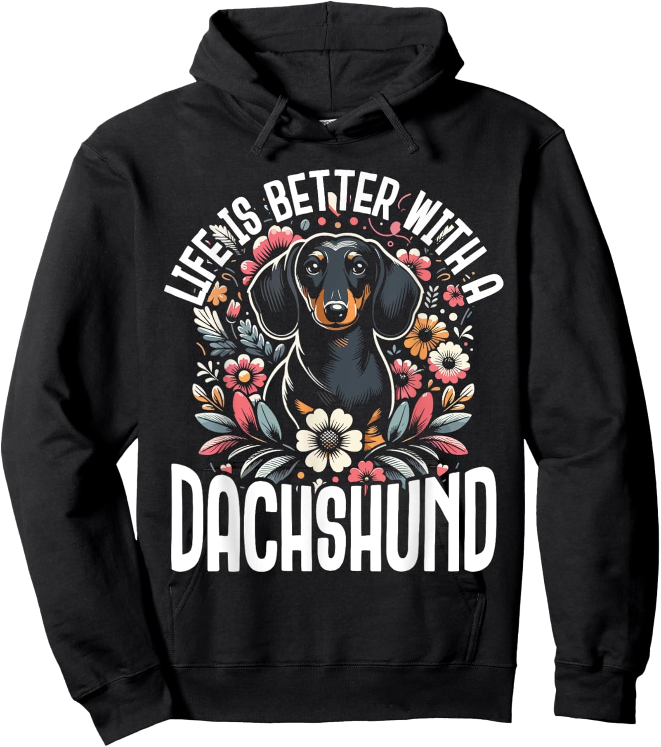 Dachshund Adorable Wiener Dog Sausage Paw Print Men Women Hoodie - Hoodie | Black