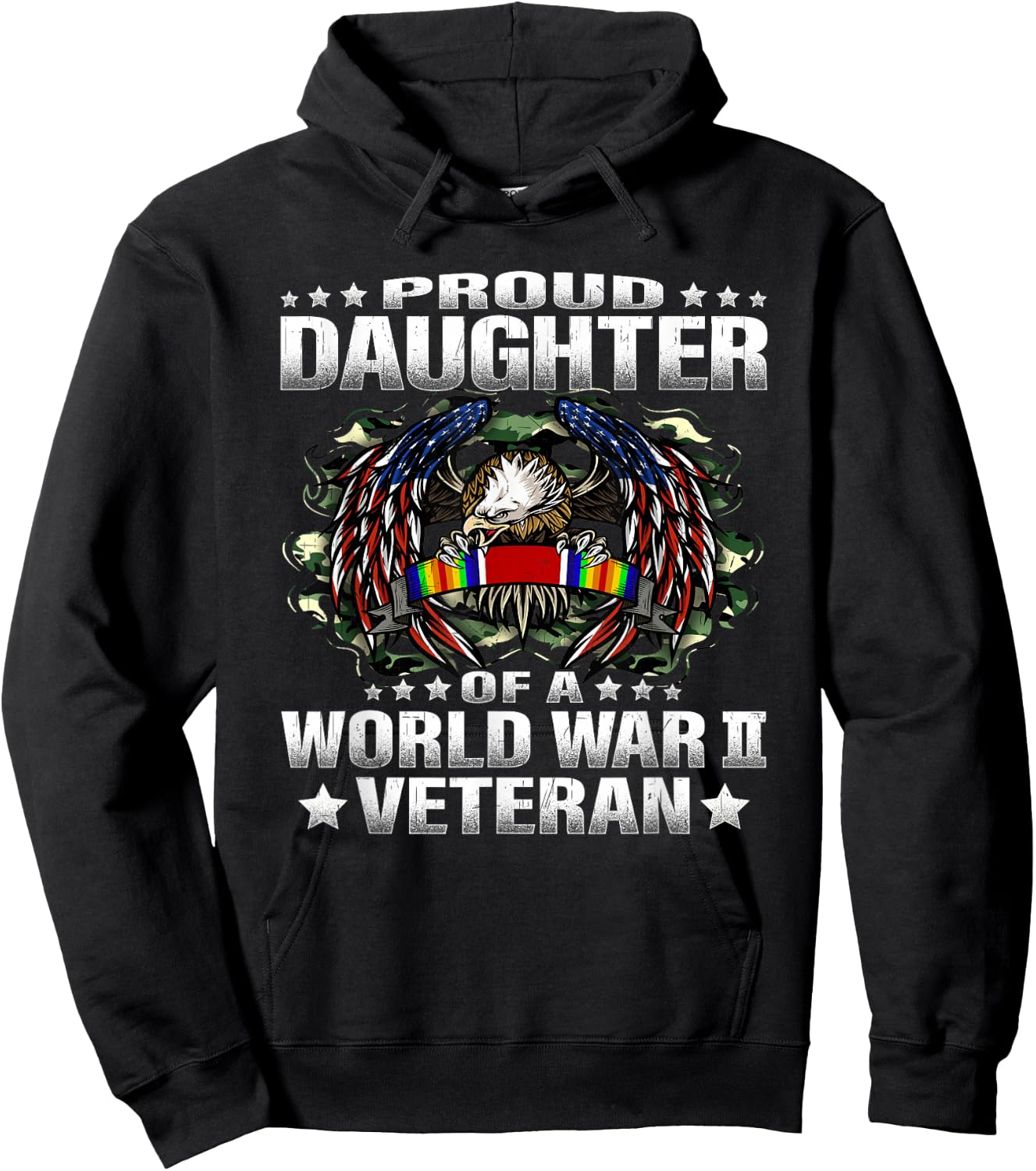 Proud Daughter Of A World War 2 Veteran Military Vet's Child Hoodie - Hoodie | Black