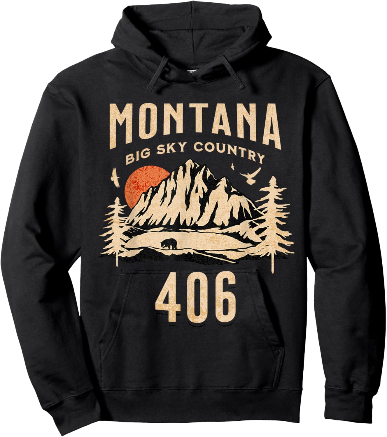 406 Montana Area Code, Big Sky Country, Montana Outdoors Hoodie - Hoodie | Black