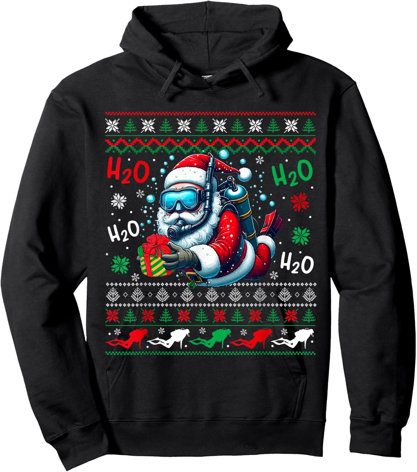 Christmas Sweater Santa Scuba Diving Scuba Diver Lover Hoodie - Hoodie | Black