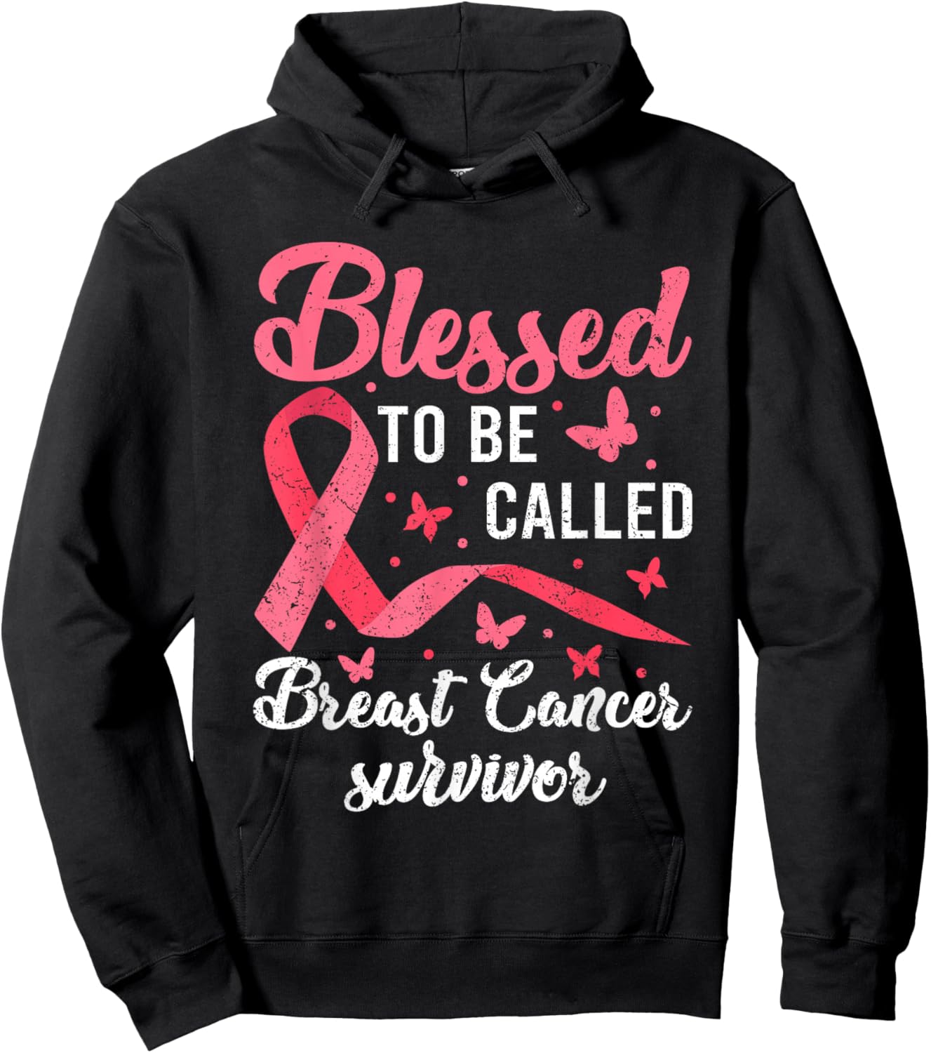 Blessed With Cancer Shirts, Pink Butterfly Breast Cancer Hoodie - Hoodie | Black