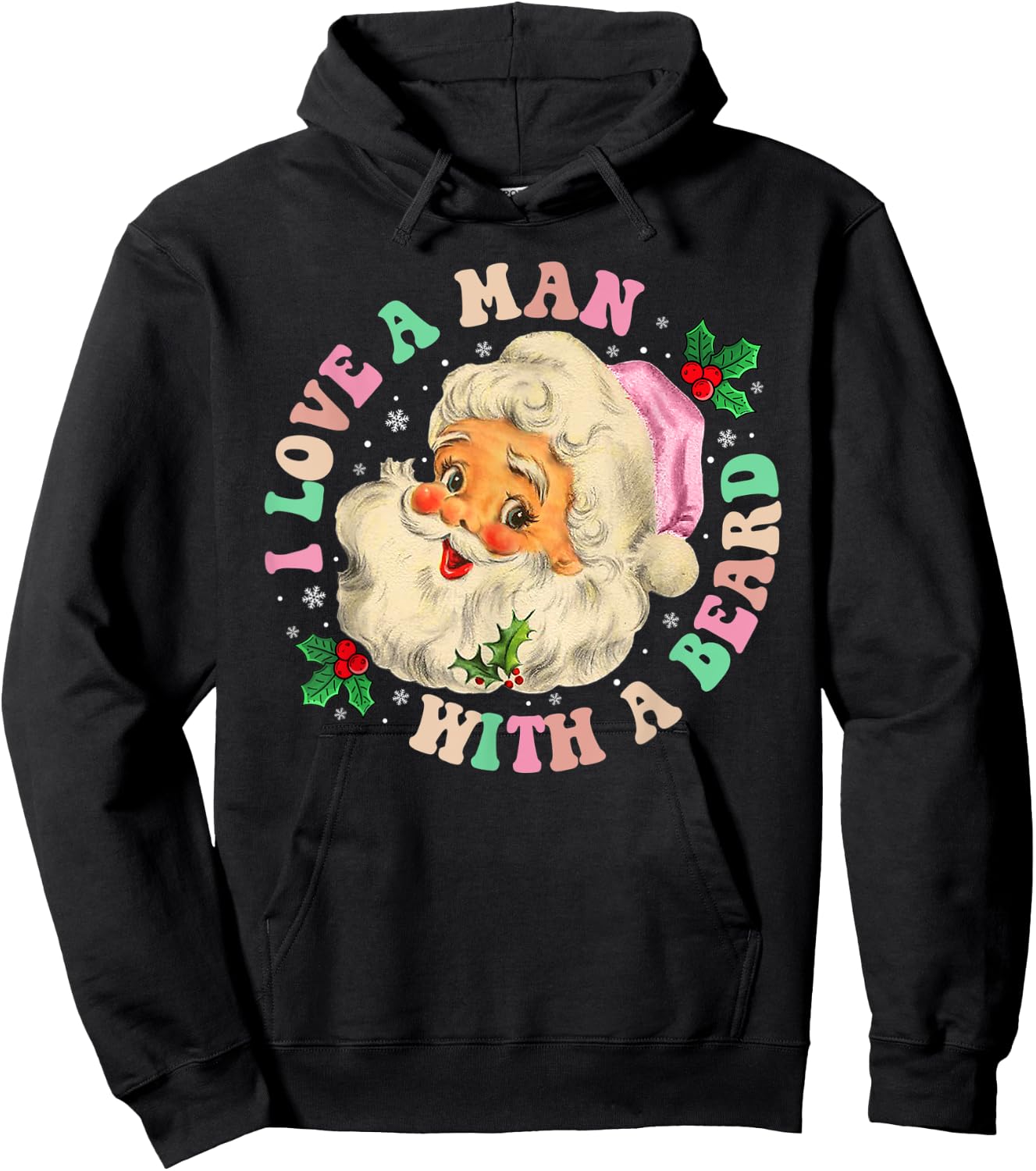 I Love A Man With A Beard Retro Christmas Santa Lovers Hoodie - Hoodie | Black