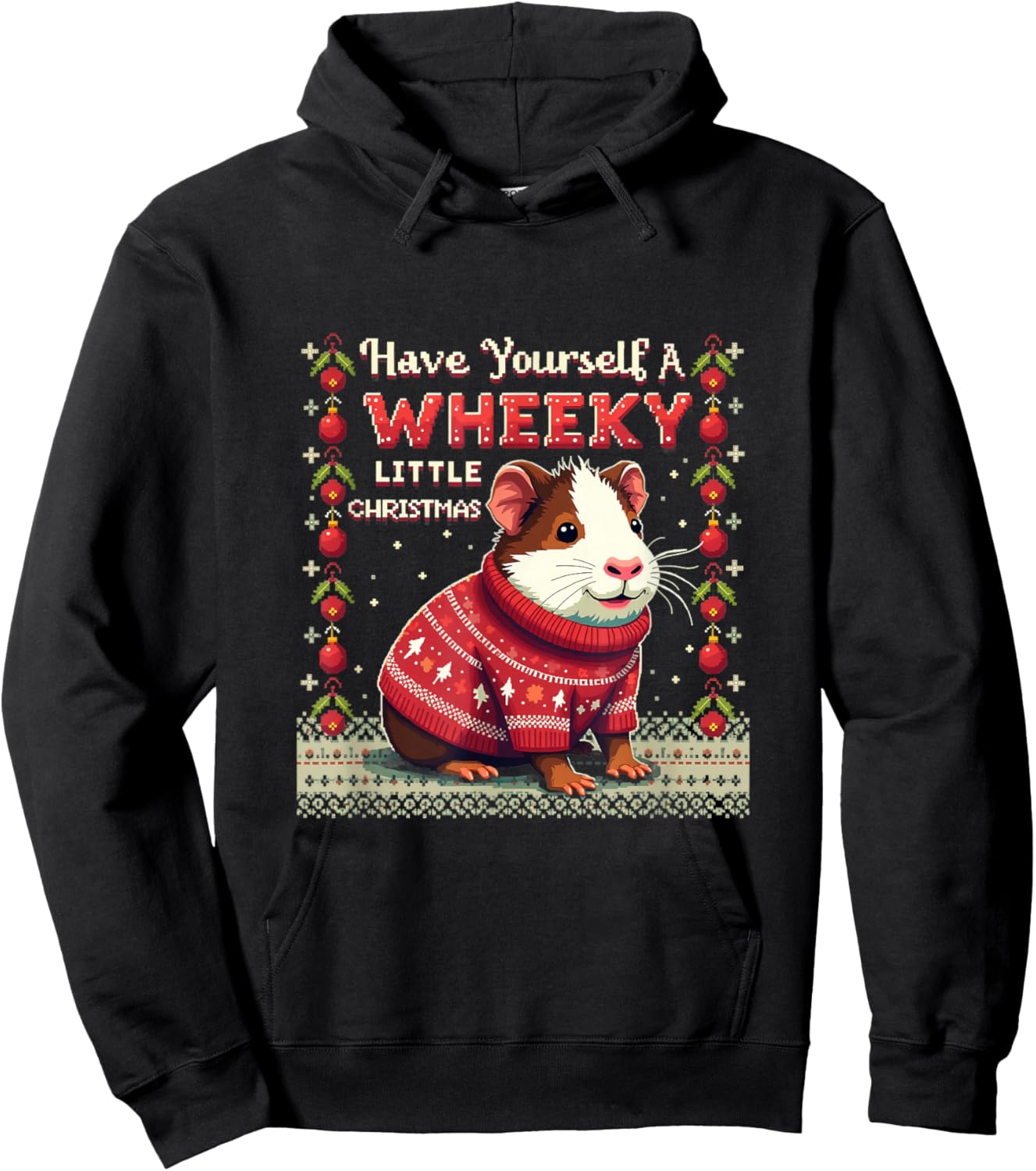 Wheeky Little Christmas Ugly Sweater Guinea Pig Hoodie - Hoodie | Black