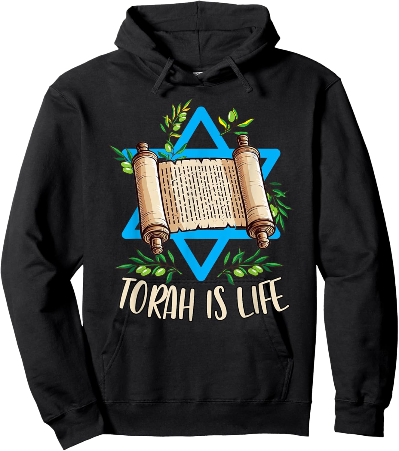 Torah Scroll Jewish Happy Simchat Torah Hebrew Torah Is Life Hoodie - Hoodie | Black
