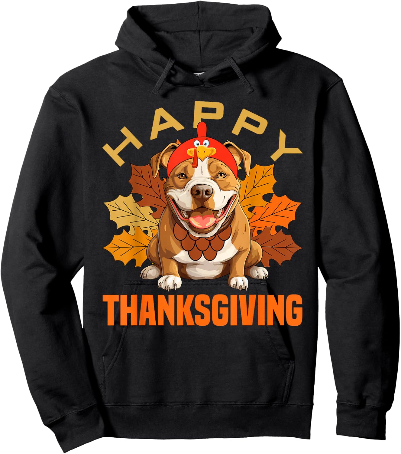 Funny Pitbull Dog In Turkey Costume Happy Thanksgiving Day Hoodie - Hoodie | Black