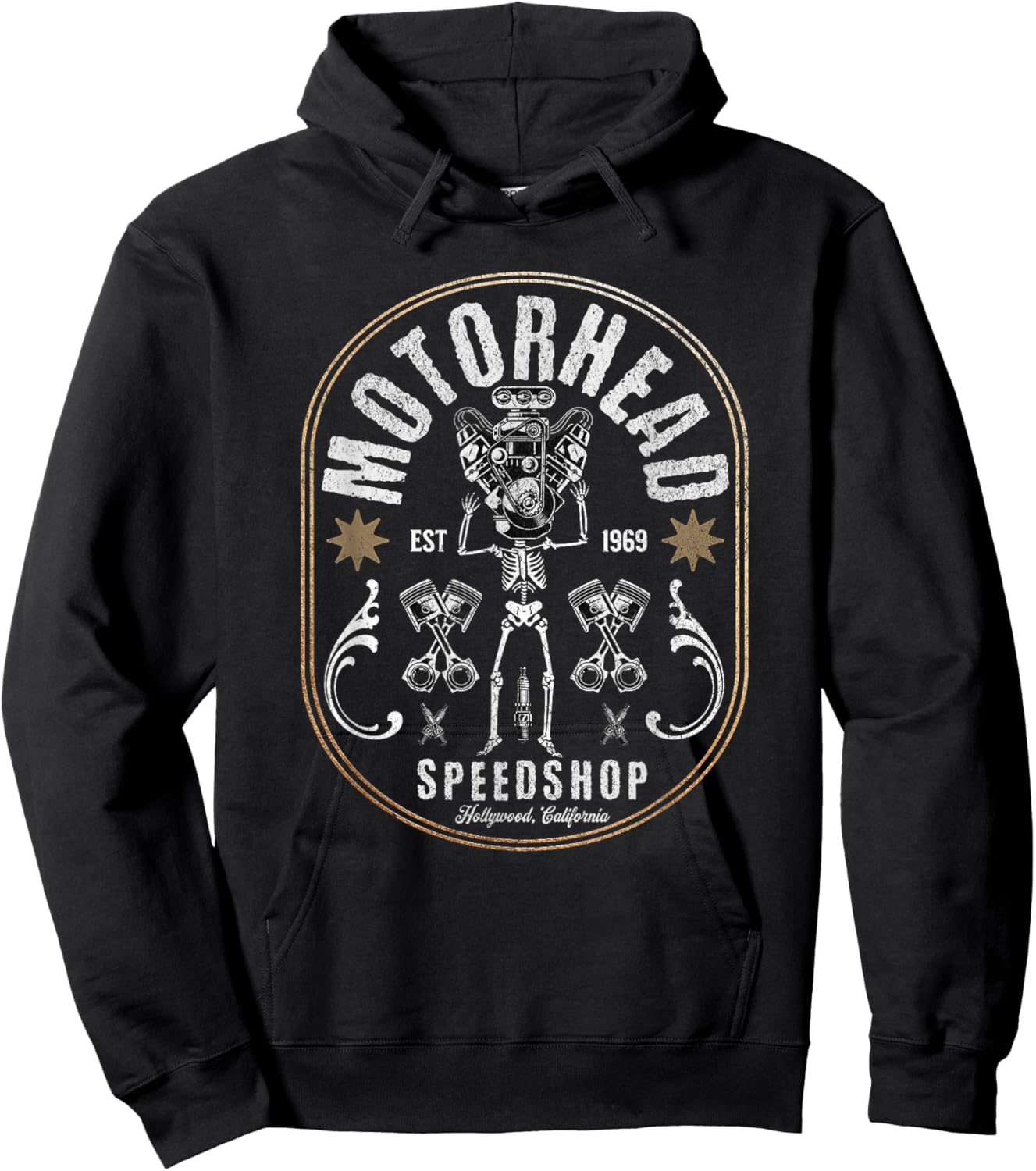 Skeleton Motor Head Speed Shop Hot Rod Mechanic Car Lover Hoodie - Hoodie | Black