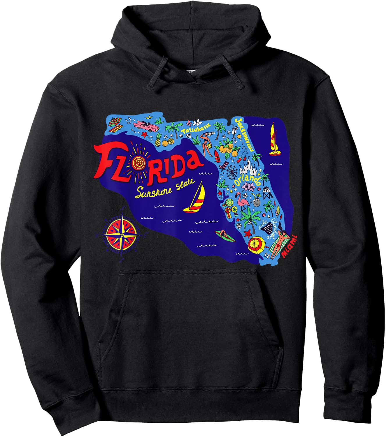 I Love Florida T Shirt, Cute Colorful Florida Graphic Map Hoodie - Hoodie | Black