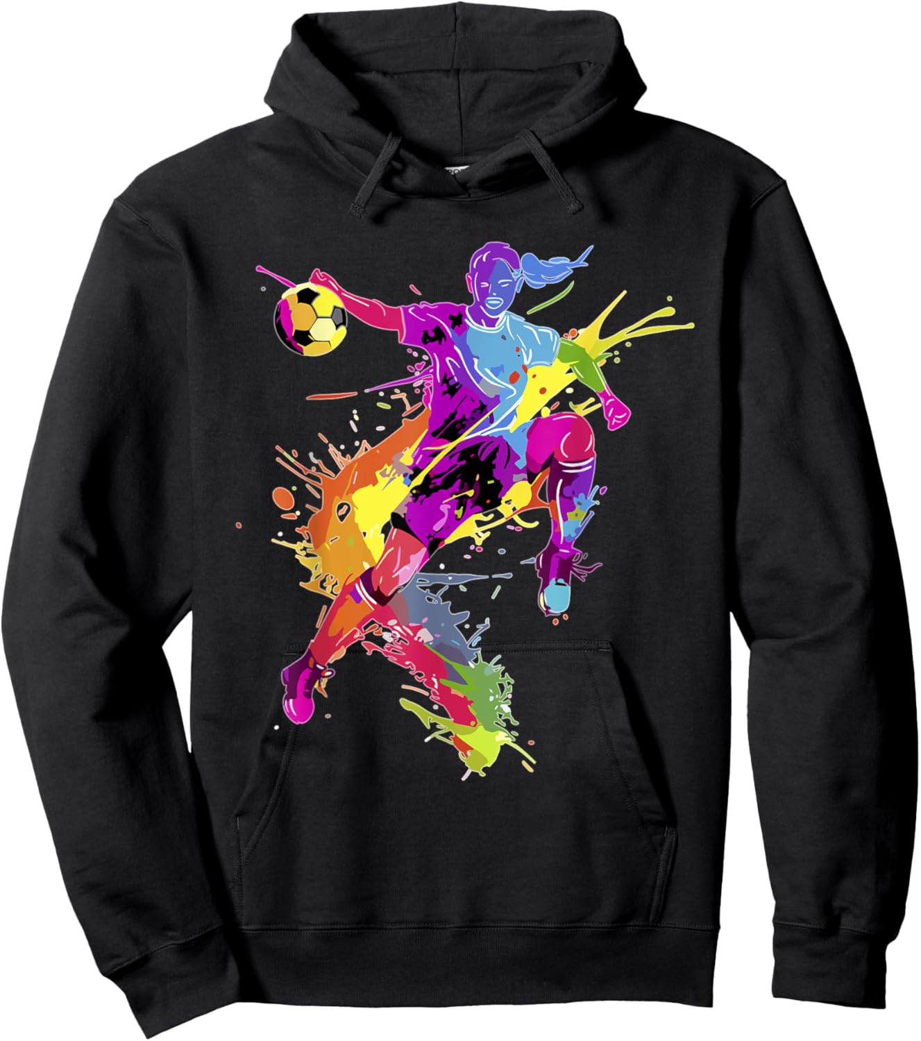 Soccer woman Paint splash Women's soccer Hoodie - Hoodie | Black