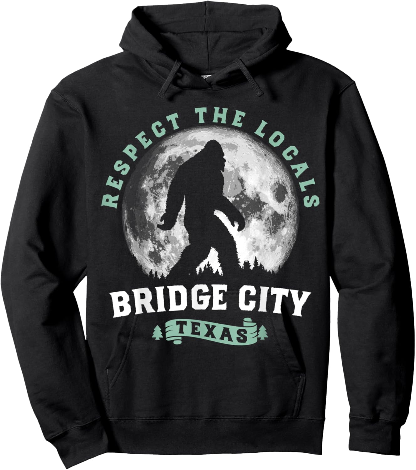 Bridge City Texas Bigfoot Night Walk Retro Moon Hoodie - Hoodie | Black