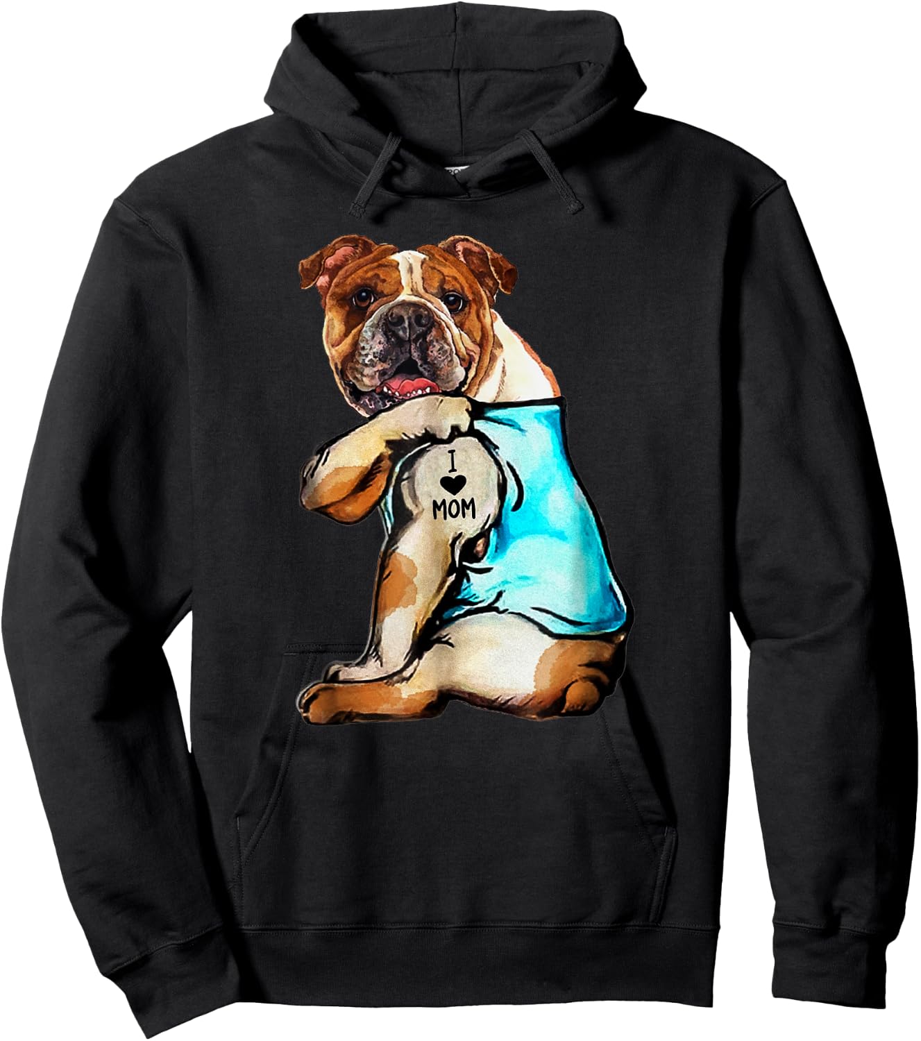 English Bulldog - I Love Mom Tattoo Mother's day gift Women Kids Hoodie - Hoodie | Black