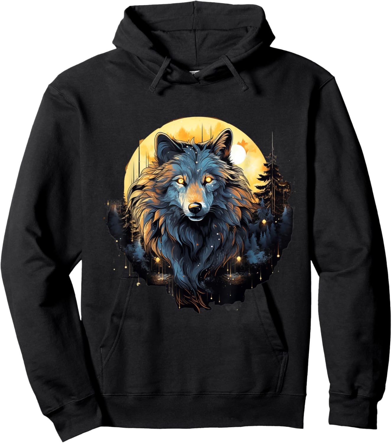 Moonlit Howls: Aesthetic Wolf Hoodie - Hoodie | Black